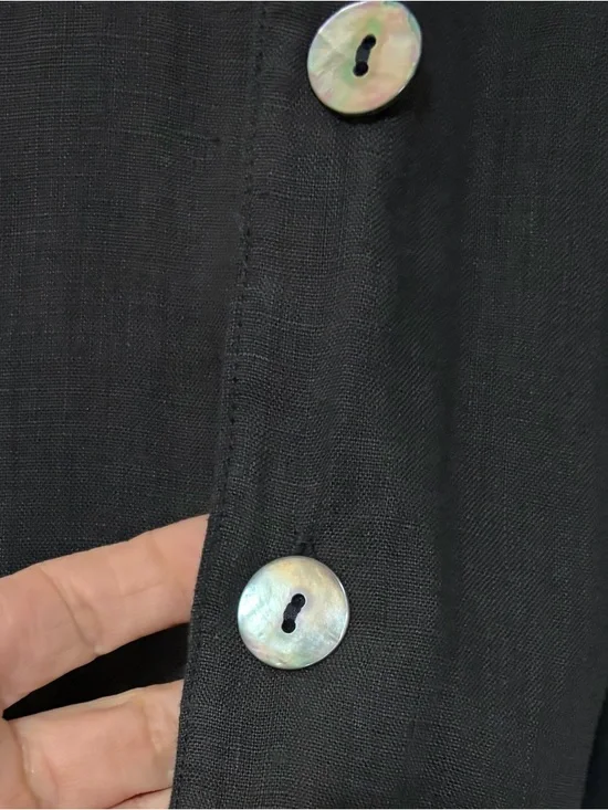 FLAX Designs Black Linen Long Sleeve Button Down Shirt - Picture 4 of 7